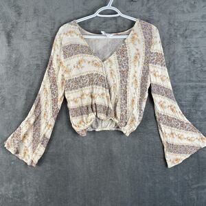 Sadie and Sage med cropped bell sleeve floral BoHo festival top USA Made